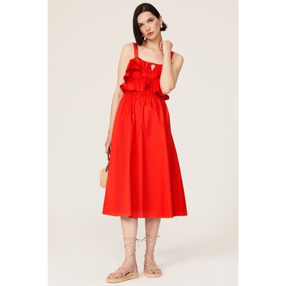 Jason Wu Solid Red Ruffled A-Line Sleeveless Squa… - image 1